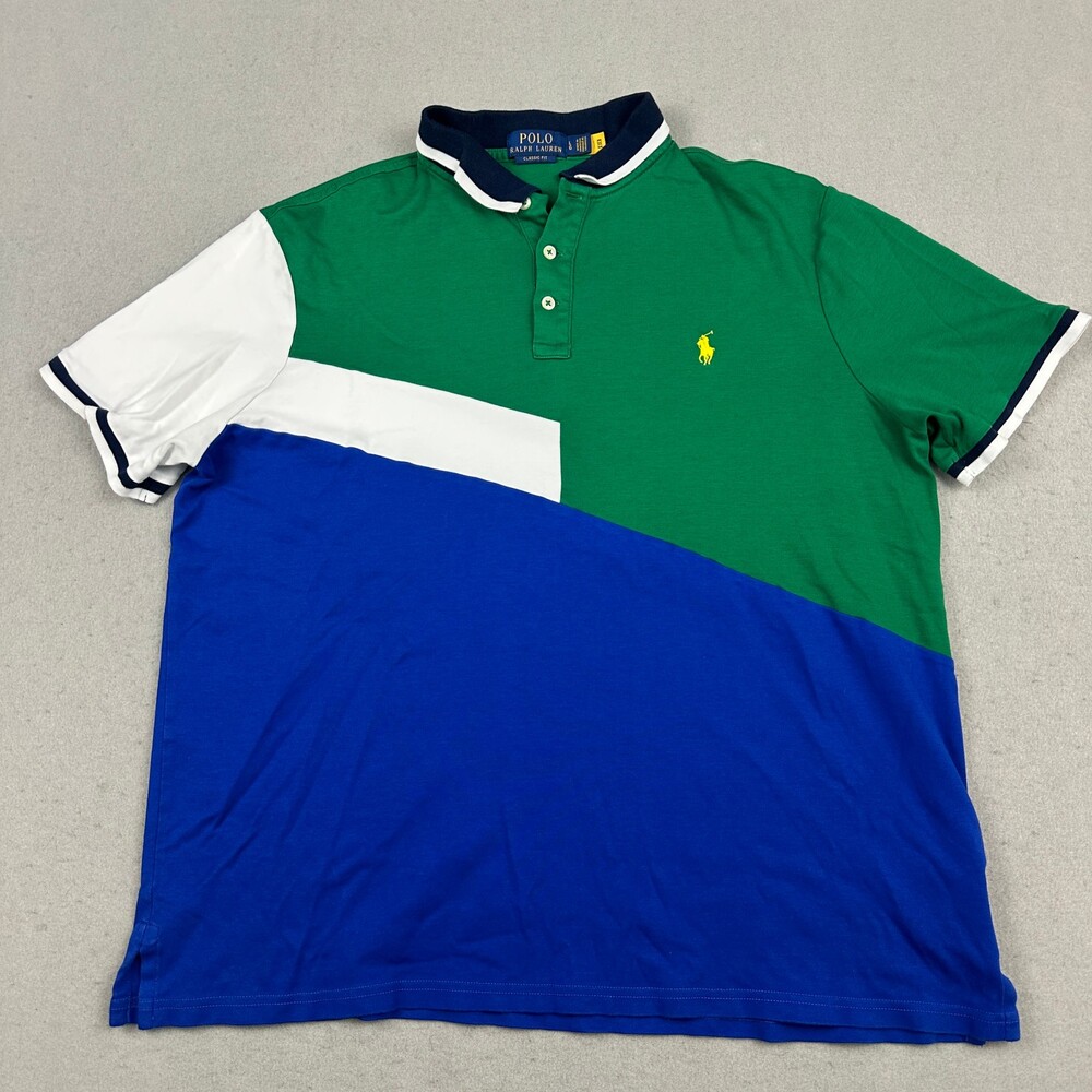 Polo Ralph Lauren Polo Men Large Green Blue Colorblock Classic Fit Short Sleeve